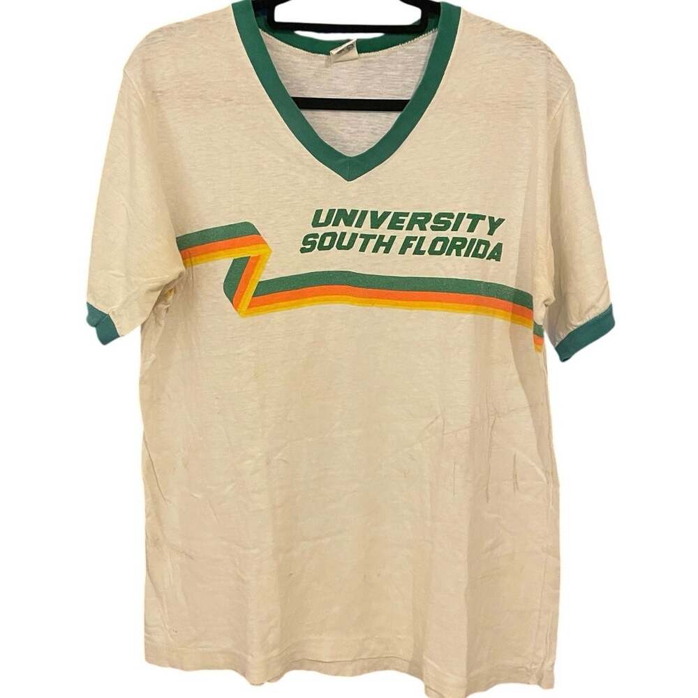 Vintage 80s University of South Florida Single Stitch Ringer Shirt Adult Large